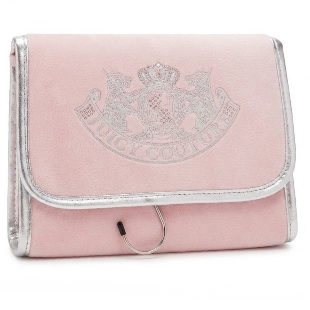 Juicy Couture‎ Pink Velour Hanging Travel Cosmetic Bag Organizer Silver Trim NEW